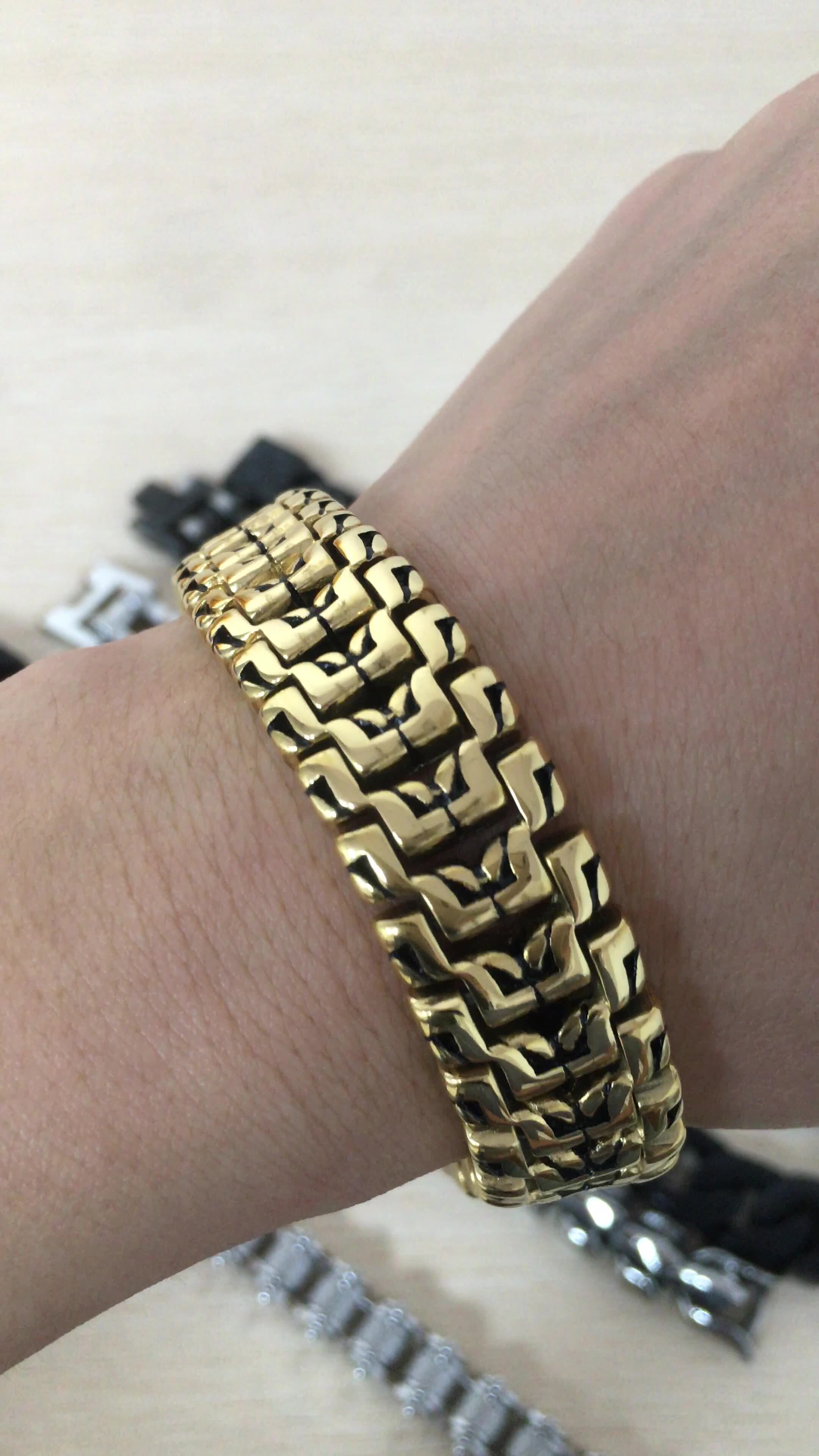 Bracciale Espandibile Oro E Cristalli In Acciaio Inox - Gioiello Vintage Unisex Regolabile 18-22 Cm