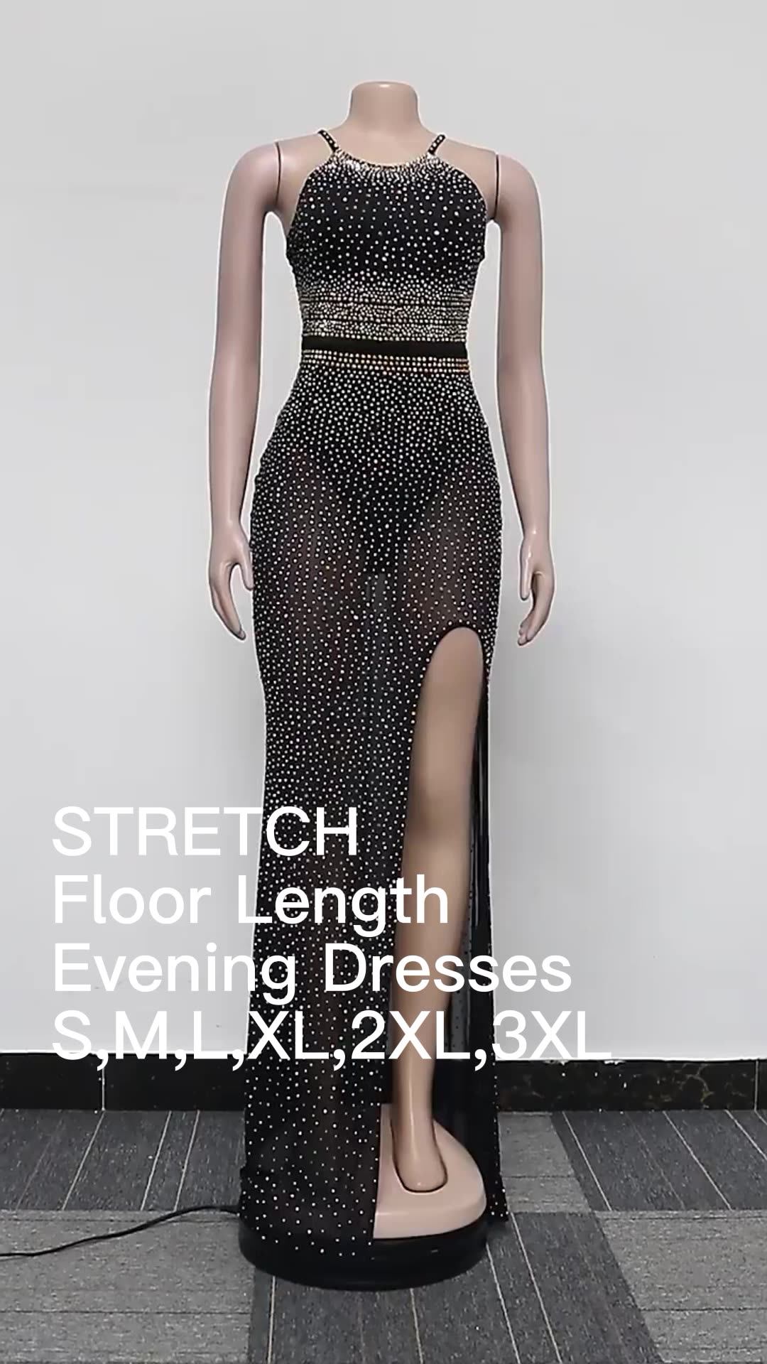 High Quality Floor Length Evening Dress Crystal Rhinestone Hot Drill