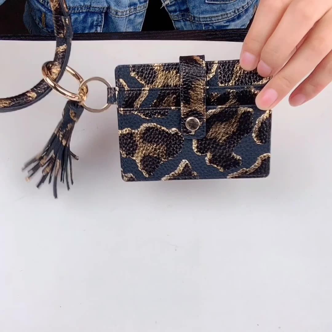 Multifunctional Bangle Key Ring Card Holder Pu Leather Floral Print