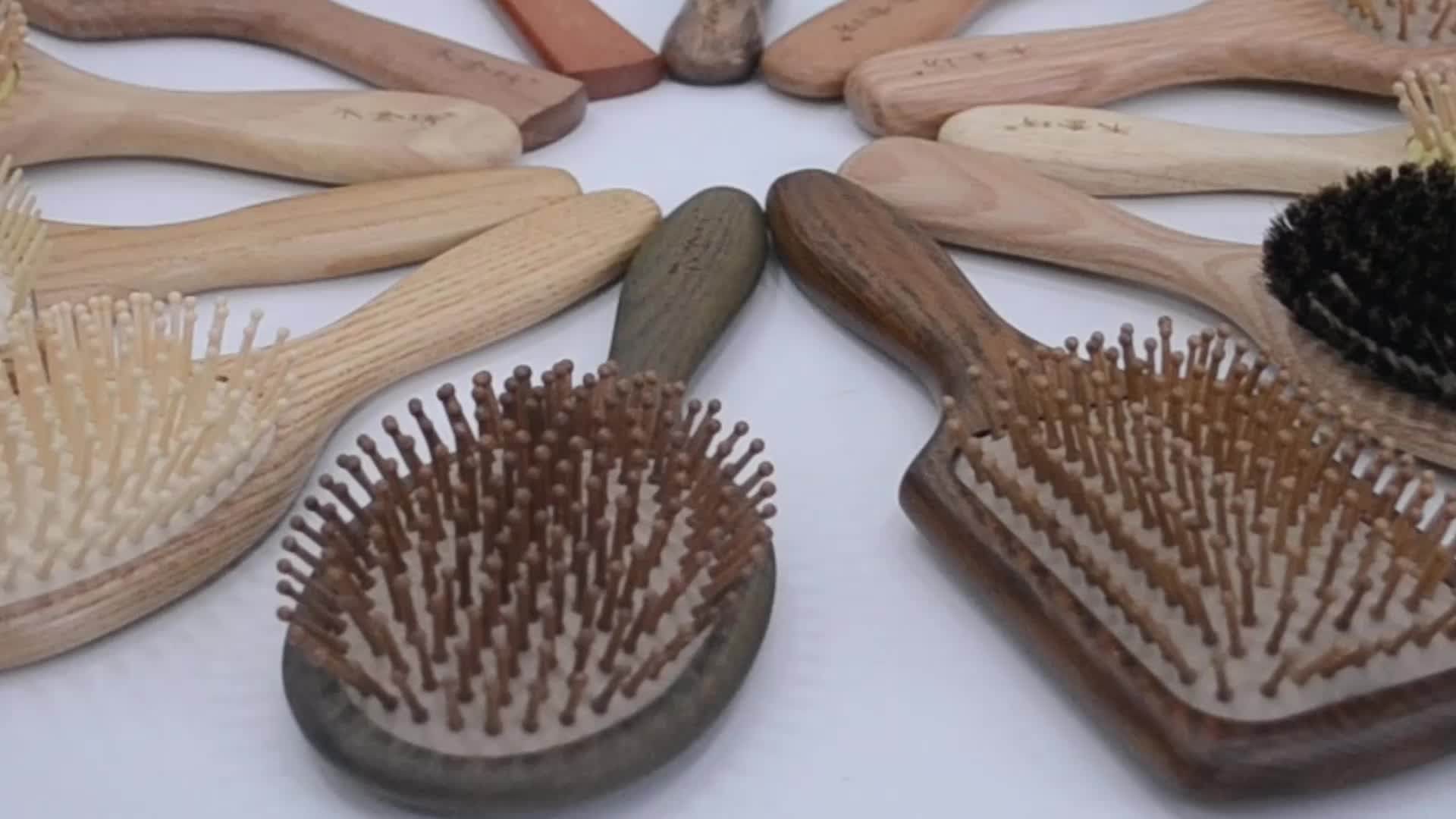 Custom Brush Wooden Massage Hair Brush Hot Air Brush Wooden Logo 