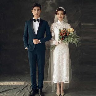 Retro wedding dress, lace white cheongsam,  Retro wedding dress, lace white cheongsam,