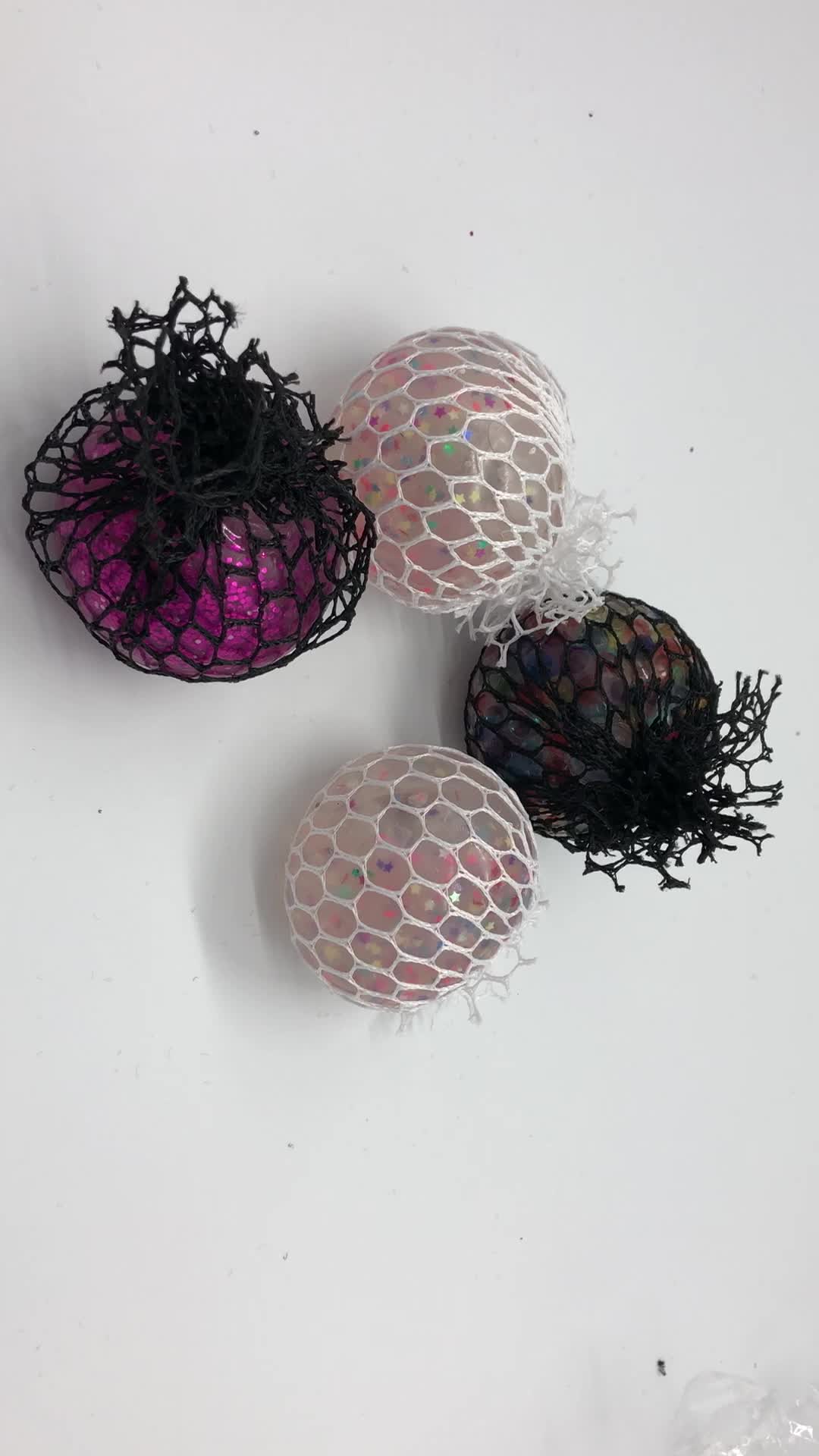Stress Squeeze Ball In Net Squishy Mesh Grape Ball With Glitter Fidget