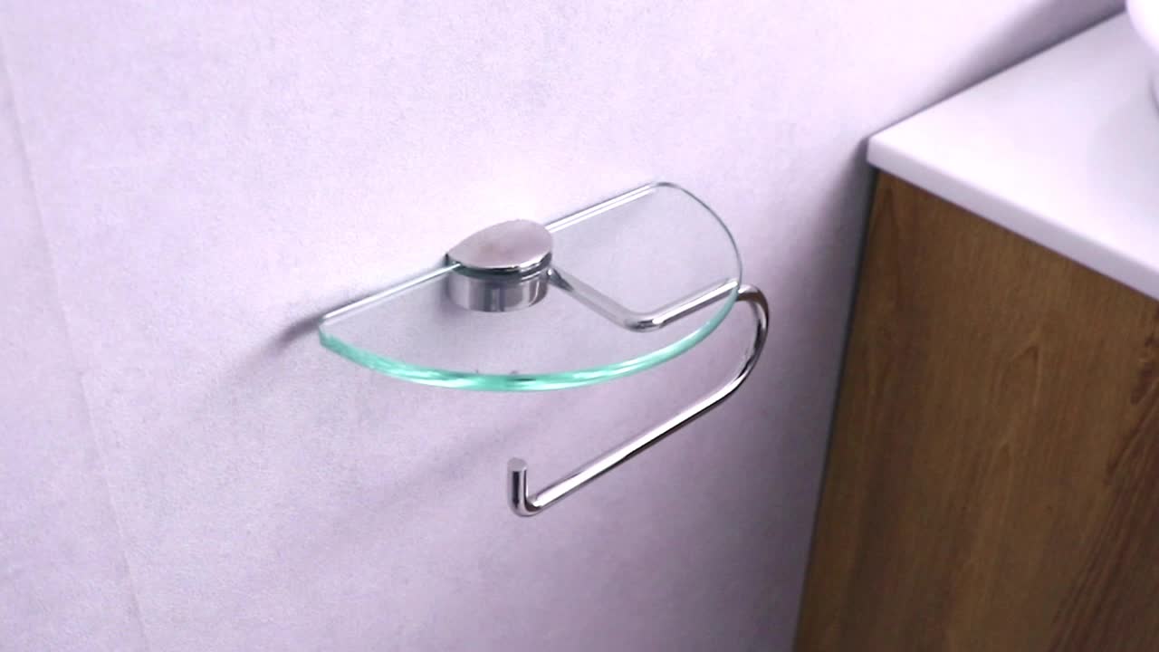 012 Hanging Chrome Toilet Paper/ Tissue Roll Holder With Glass Shelf