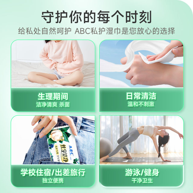 ABC Private Hygiene Wipes Silk Protein Female Cleansing and Antibacterial Care 2 ກ່ອງມີ 36 ເມັດສ່ວນບຸກຄົນ