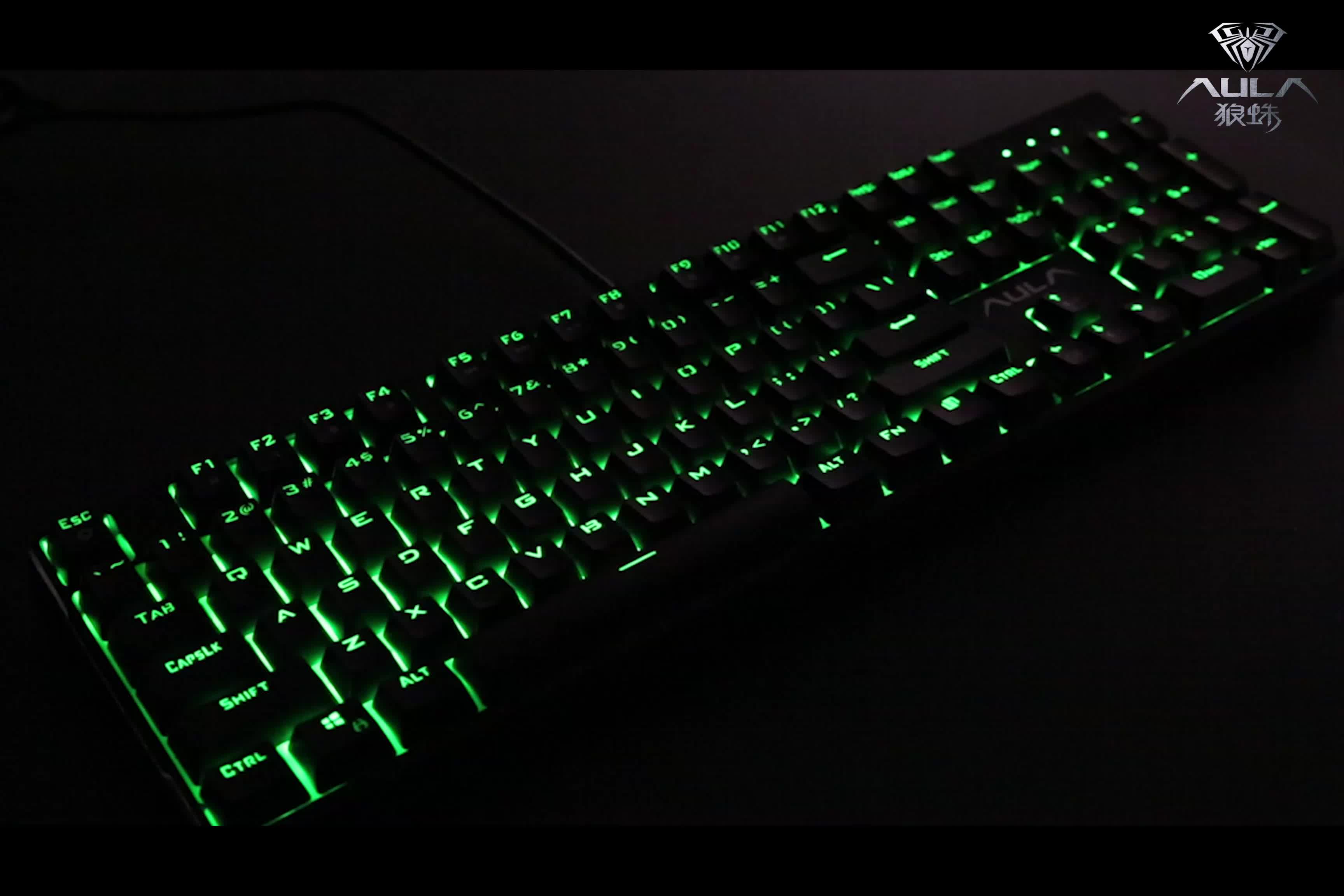 Aula Si2053 Green Led Backlit Wired Mechanical Gaming Keyboard With Ce