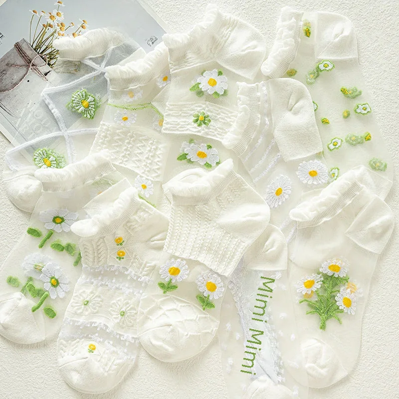 Spring summer thin glass cute Japanese green socks