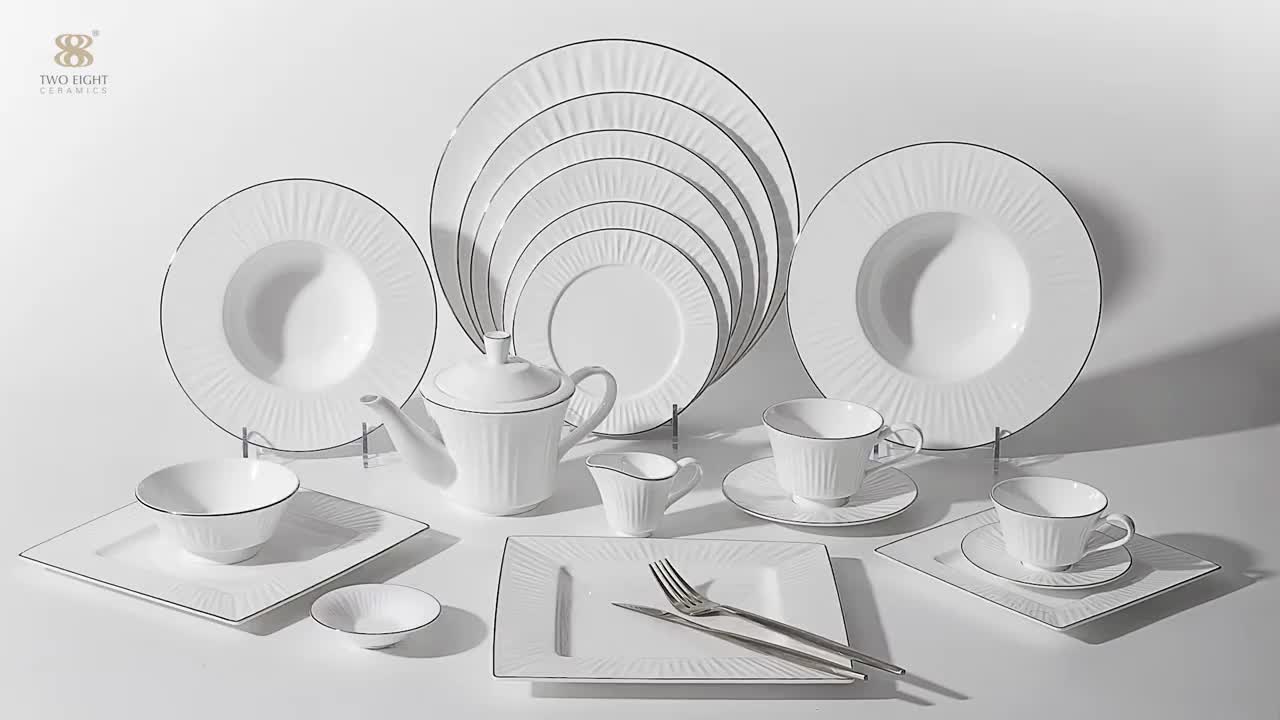 Silver Rim Fine Bone China Dinnerware Sets,Bone China Crockery,Luxury
