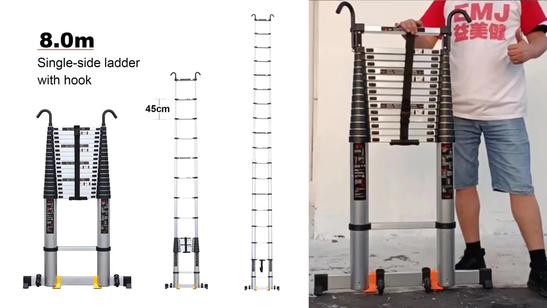 Attic Collapsible Hook Telescopic Ladder 8.0m Heavy Duty Aluminum