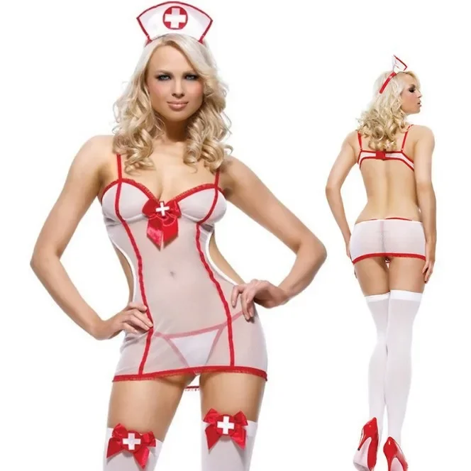 Foreign trade Europe and the United States new sexy underwear sexy female cosplay nurse uniform temptation mesh jumpsuit wholesale