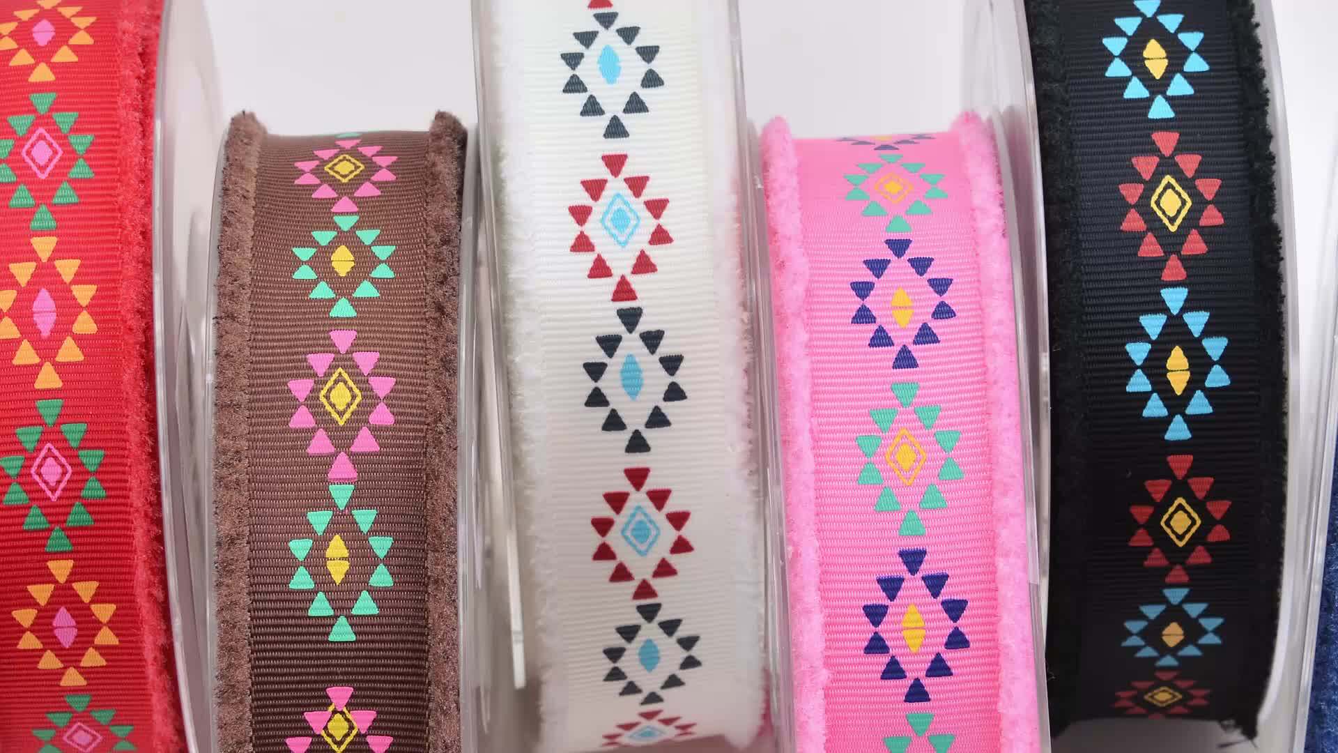 Yama new arrival 25 MM ethnic style printed grosgrain fringed ribbon