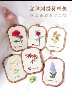 Embroidery diy handmade beginner fabric creative self-embroidered ornaments photo frame embroidery adult Su embroidery material bag flower