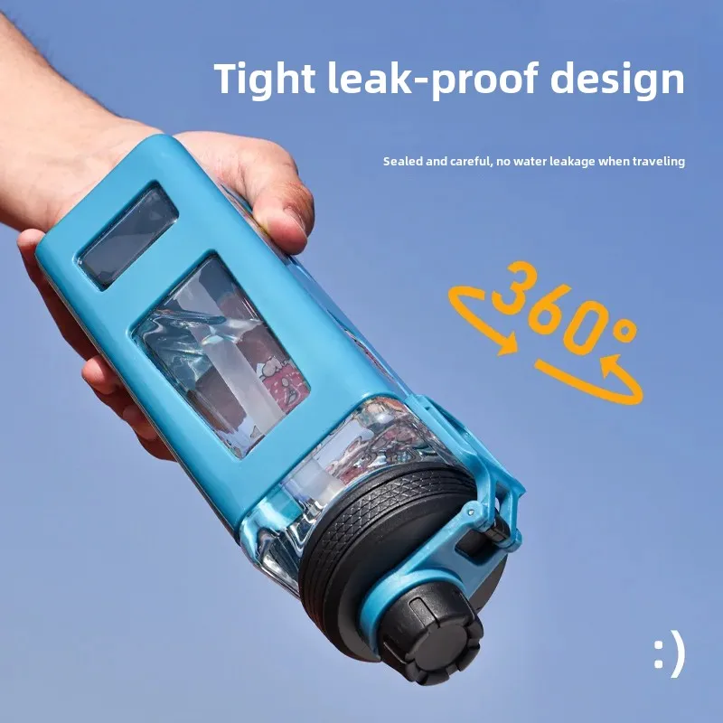 High quality plastic square handheld capacious glass with glass for water, 600 ml