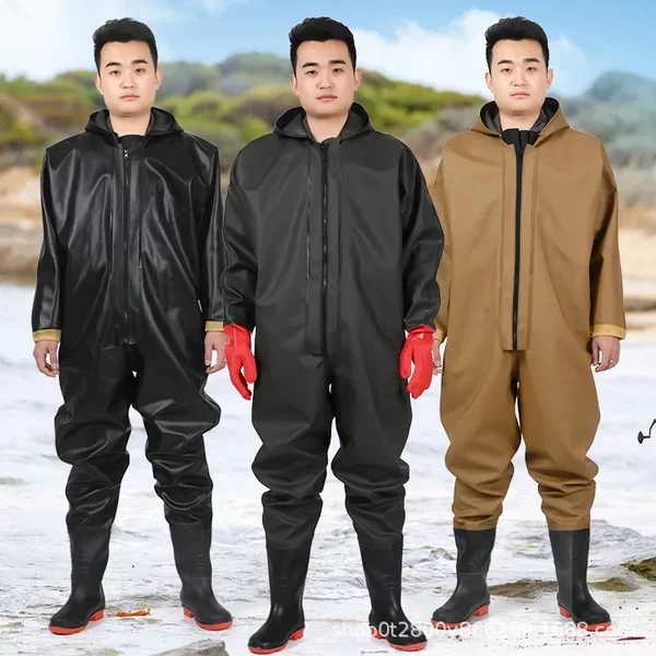 Full-Body Waders Thickened Fishing Rain Pants with Rain Boots Waterproof Clothing for Catching Fish Waders Water Shoes One-Piece Leather Fork Men