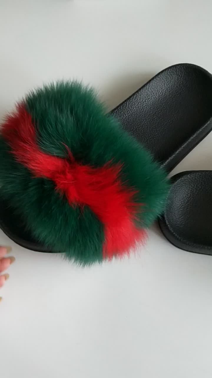 flip flops with fur pom pom