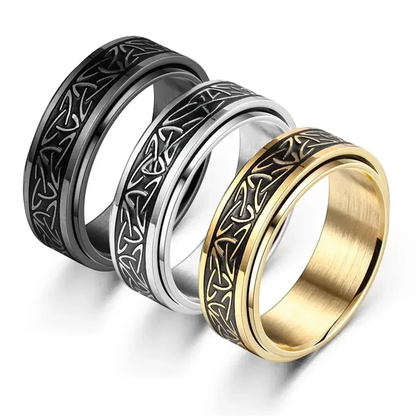 2023 Cross-Border New Corrosion Oiled Popular Viking Text Rotatable Ring Couple Jewelry Source Manufacturer