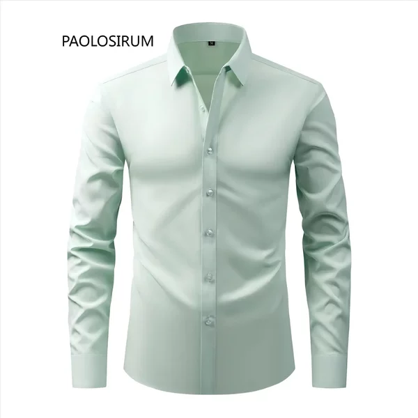 Cross-Border Lightweight Stretchy Plus-Size Men's Shirts, Wrinkle-Resistant Long-Sleeve Shirts, Amazon Cardigan Long-Sleeve Shirts for Men