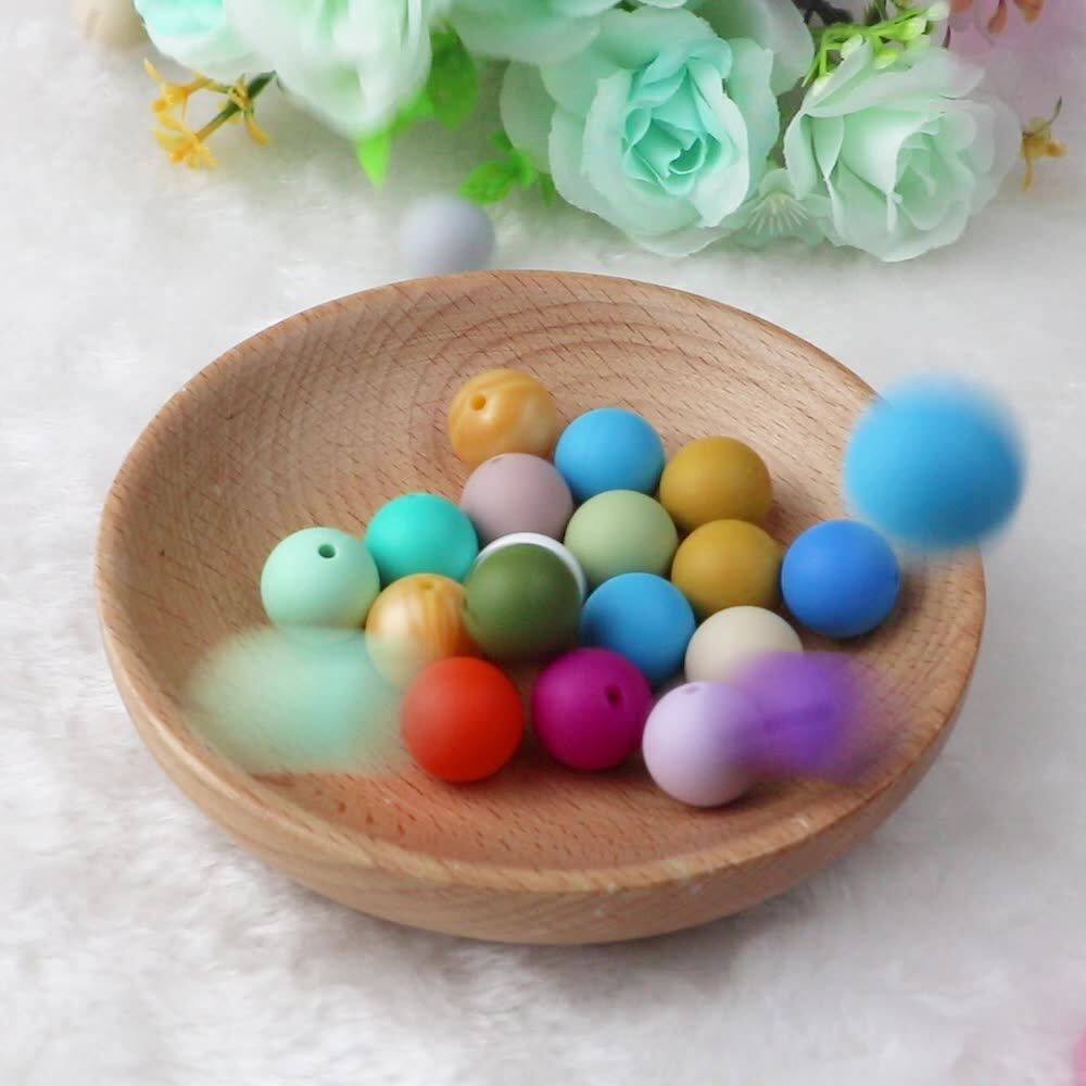 120 Pezzi Silicone Round Bead, 12 mm Silicone Beads Bulk con 5 metri di corda elastica perline, perle di silicone per collana bracciale portachiavi cordini gioielli fai da te artigianato fare
