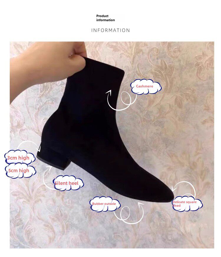Стрейч ботинки/носки сапоги 香港春秋季厚跟马丁短靴女真皮新方趾高跟裸靴麂皮弹力修身靴