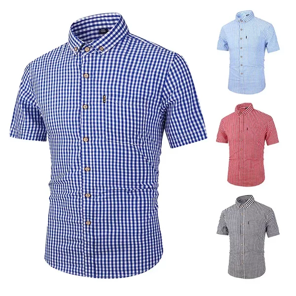 Cross-border Men's Summer Plaid Shirt Men's High-end Shirt Breathable Short-sleeved Casual Slim-fit Top Cotton Shirt Jacket