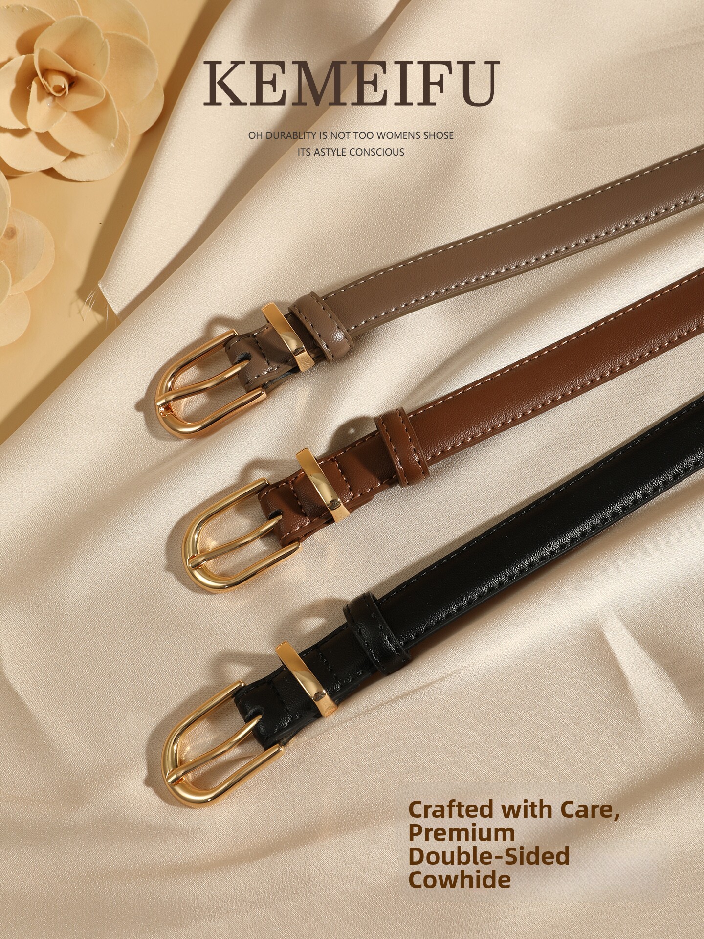 Genuine Leather Women's Belt 2026 New Style Cowhide Belt for Women, Suitable for Skirts and Jeans, Fashionable Brown