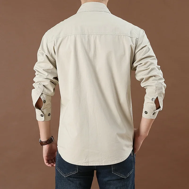 Men's Loose Long-Sleeve Casual Shirt 2024 Spring and Autumn New Large Size Cotton Plain Middle-Aged and Youth Shirts 1388