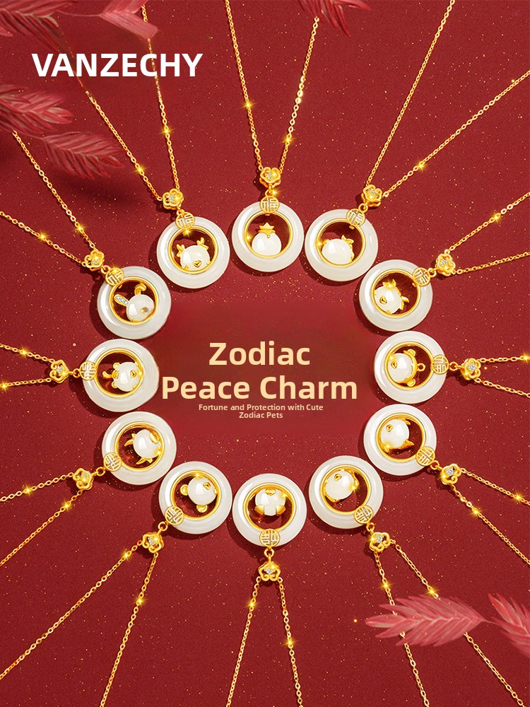 Authentic Natural Hetian Jade Zodiac Peace Pendant Necklace for Women, Birthday Gift for Girlfriend