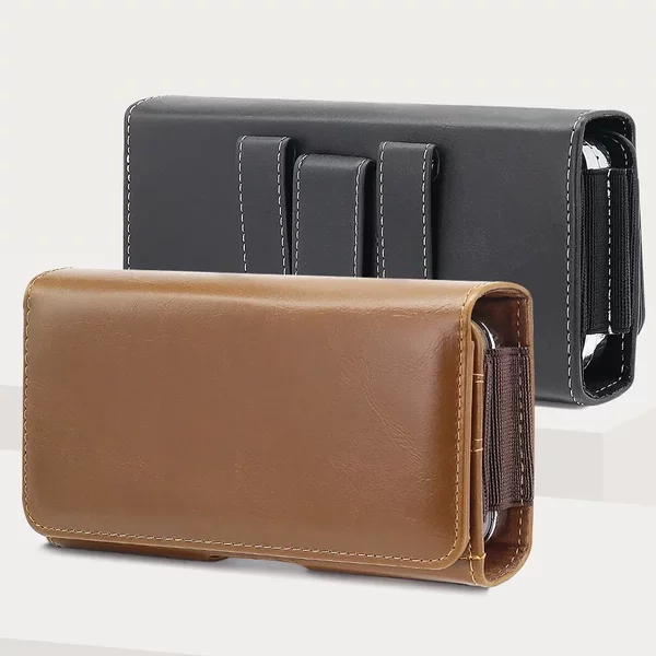 Belt Clip Phone Waist Bag with Dual Card Slots, Men's Magnetic Leather Case, Casual Universal Horizontal Phone Waist Bag