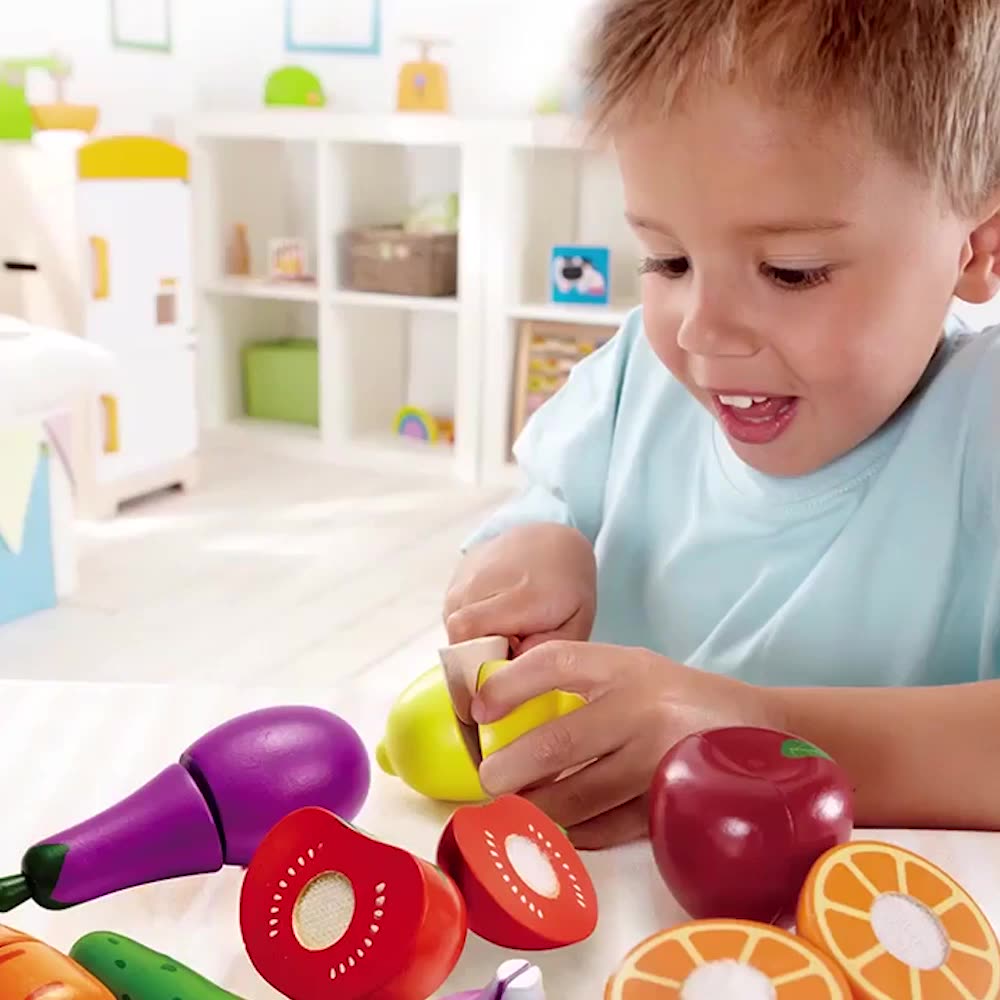 Montessori Educational Toys Kitchen Wooden Vegetables Set Toy Cutting