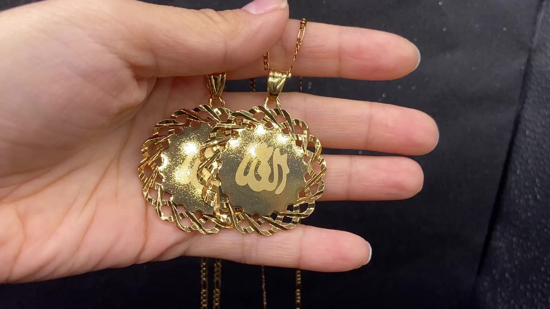 Ethlyn Yellow Gold Color Allah Necklaces Charm Pendants Exquisite Islam Flag Religion Muslim