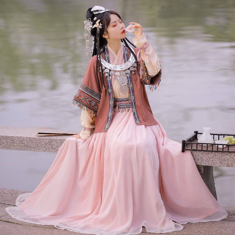 倾洛学生燕奴娇汉服女宋制半袖褶裙苗疆女子少女民族风春夏新款仙-阿里巴巴