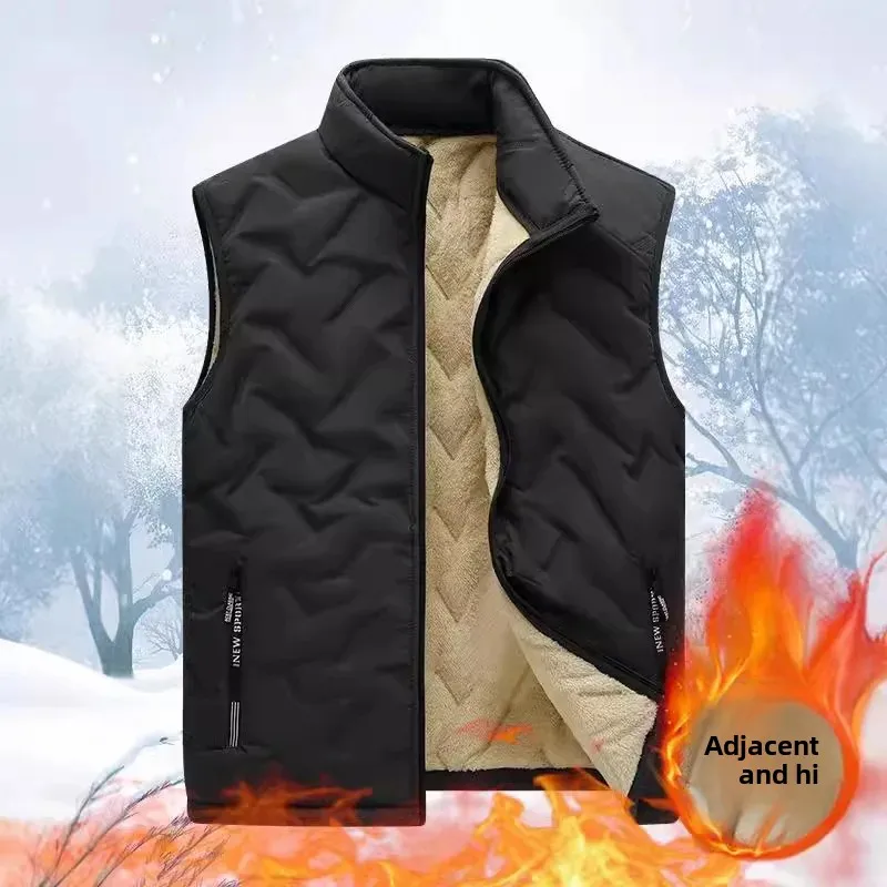 Autumn and Winter Dad-Style Vest for Middle-aged and Elderly: Warm, Thick Cotton Waistcoat with Wool Blend, Men's Leather-and-Fur Combo Vest