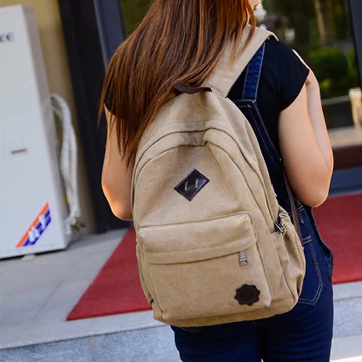 JiaYou Canvas Laptop Backpack Set – 19L Backpack + Shoulder Bag + Pen Case, Multi-Pocket School Bag