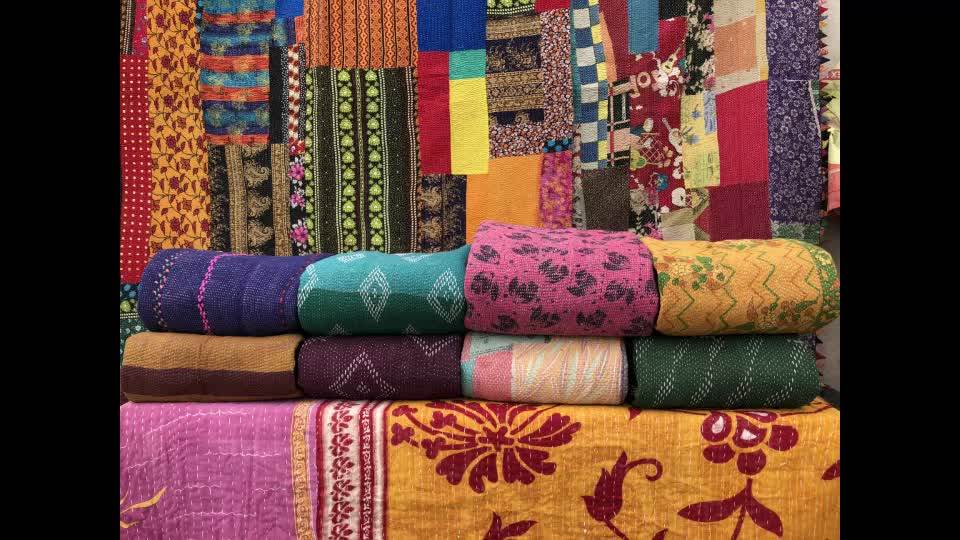 Bengal Heavy Kantha Quilt Reversible Blanket Artisan Handmade Wholesale