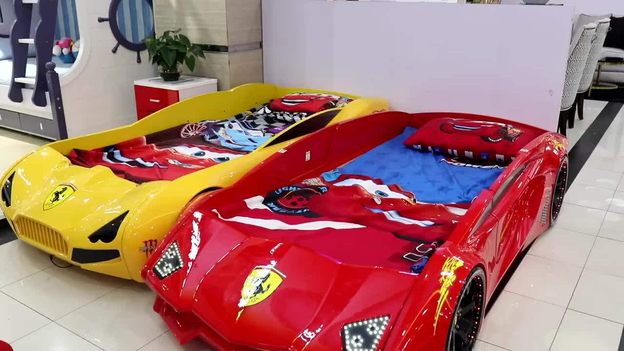 新しいデザインキングフルサイズレーシングキッズベッド子供寝室家具absプラスチックスポーツレースカーベッドライト付き Buy 子供の寝室の