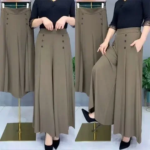 Fashion Versatile Drapey Wide-Leg Skirt Pants High-Waisted Slimming Elegant Women's Pants 2025 Summer Cool Loose Big-Leg Swing Pants