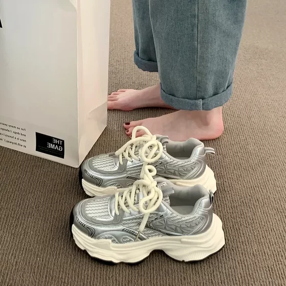 Internet Celebrity Thick-soled Torre Shoes Women's 2024 Spring and Summer New Fashionable Korean Color-matching Round Toe Lace-up Student Sports Women's Shoes