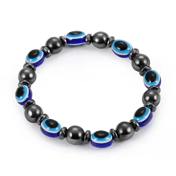 Yingqi Cross-border Beads Magnetic Black Gallstone Blue Devil's Eye Flat Beads Stretch Fashion European and American Popular Hand Ornaments