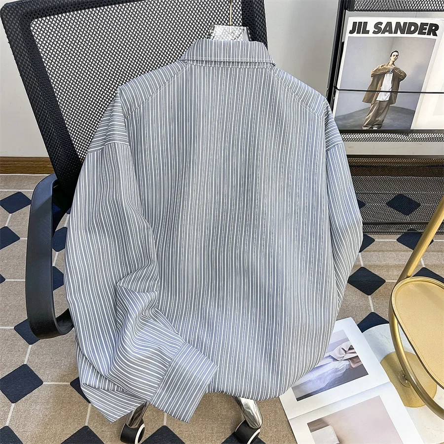 Retro blue demi-season autumn shirt, American style, oversize