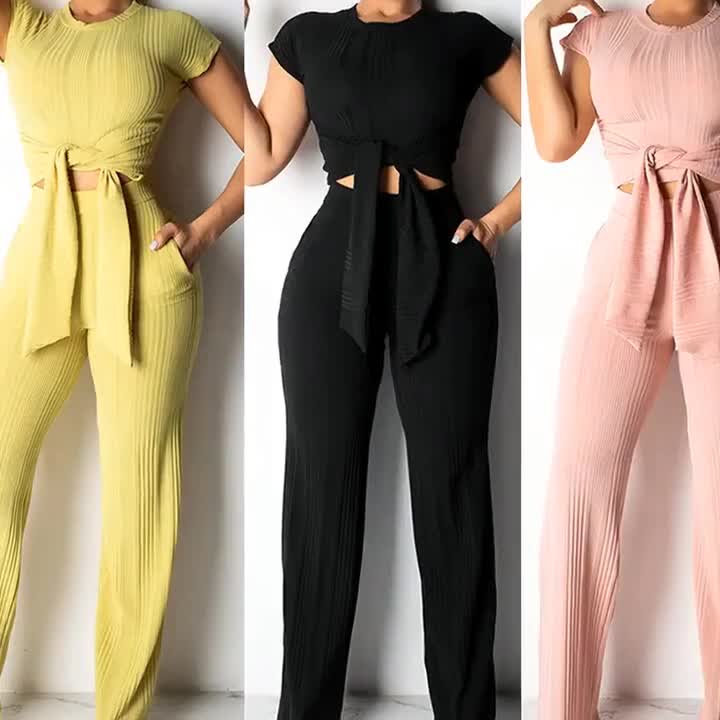 Feelingirl Knit 2 Piece Matching Clothing Sets Women Sexy Club Crop Top And Pants Festival