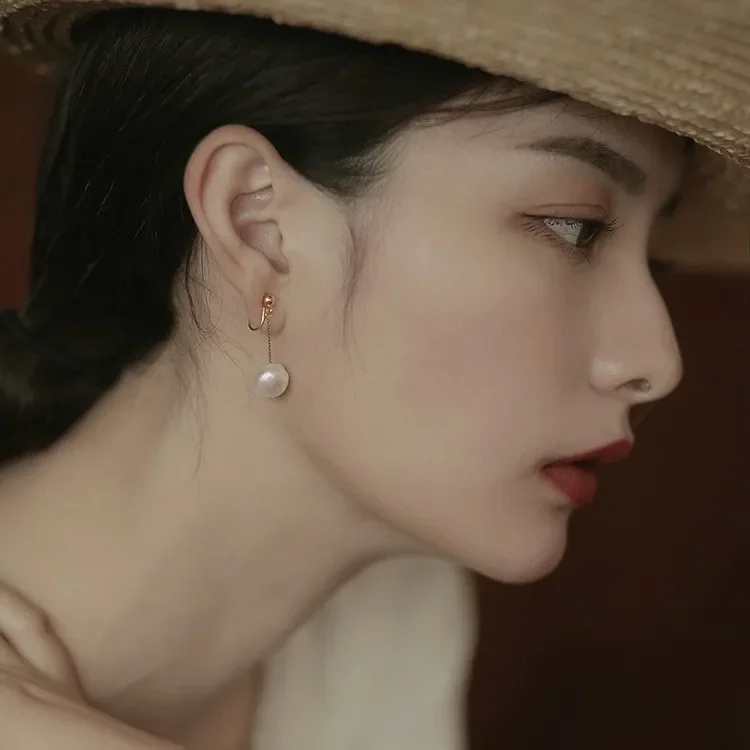 Ear clips from pearl, mosquito coil, earrings with tassels, no pierced ears