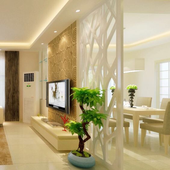 Solid wood PVC oak density board modern style screen partition white TV background wall small apartment customization