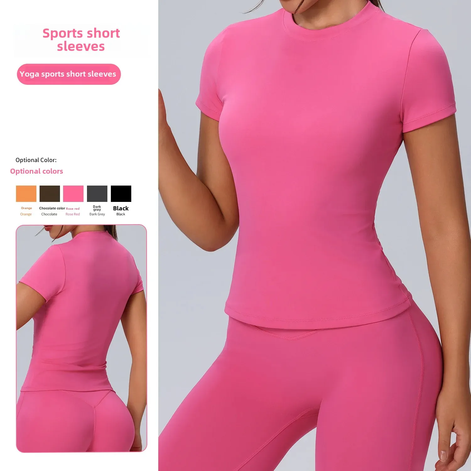 Cross-border New Round Neck Fitness Suit Short-sleeved Women's High Elastic Breathable Tight Sports T-shirt Pilates Yoga Suit Top