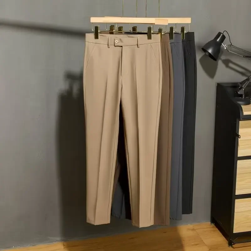 elastic waist drape business casual hidden pants men's casual 9 cropped pants slim-fit non-ironing all-match pants
