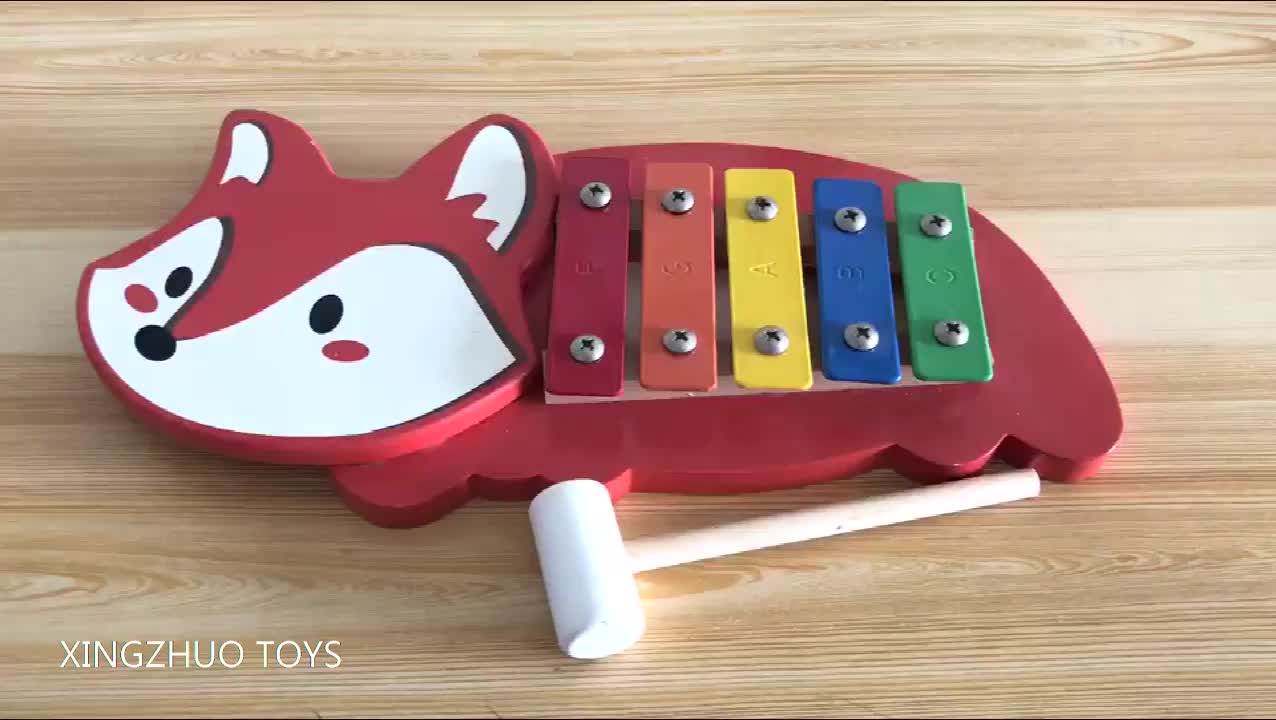 Educational Musical Certificated Animal Fox Wooden Xylophone Toy For