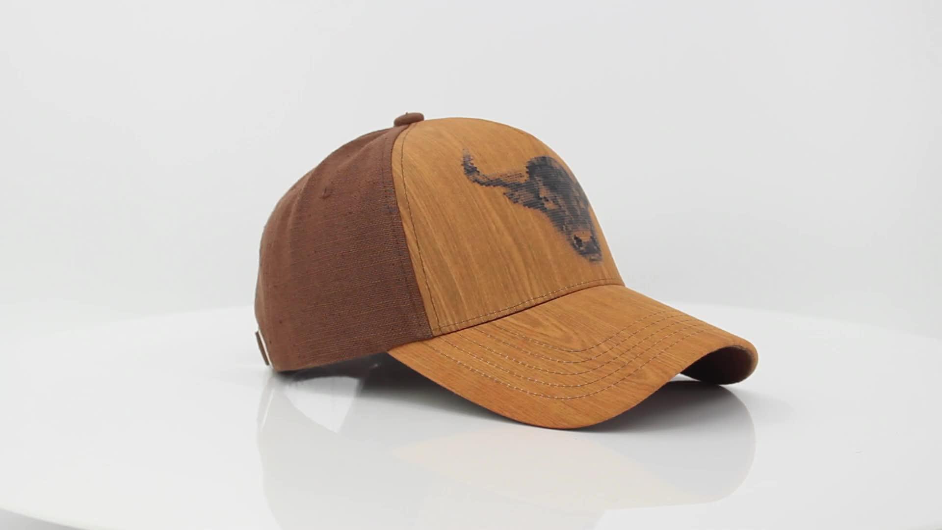 5 Panel Wood Grain Vinyl And Cotton Canvas Fabric Custom Printed Logo