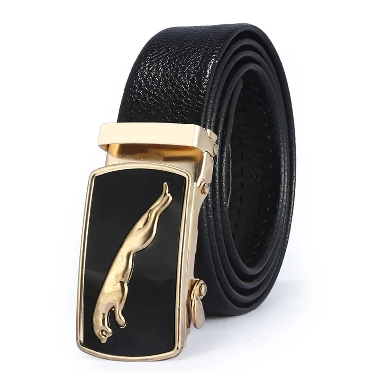 Fashion New Leopard Automatic Buckle Men's Formal Leather Belt Male Youth Business Casual Pants Waistband Factory Wholesale 