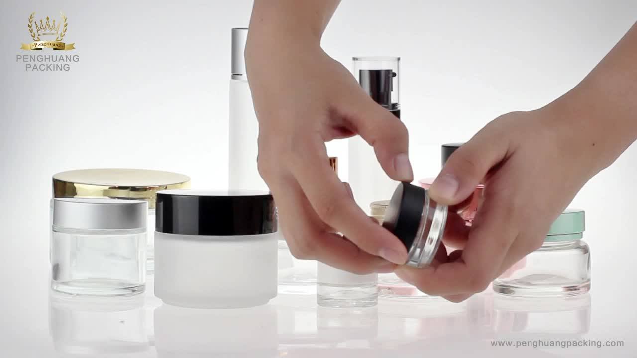 Pink Color Unique Shaped Cosmetics Packaging Set Cream Jar Glass Body