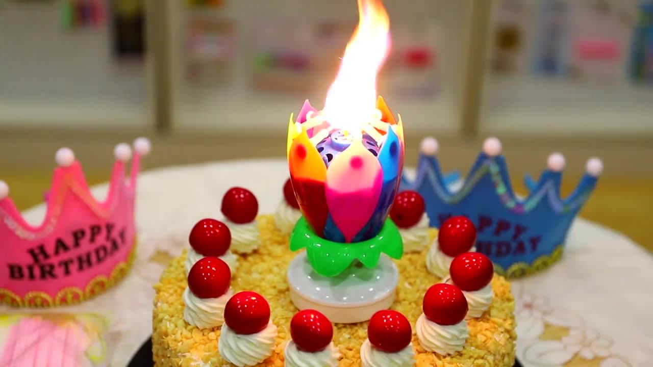 8 Second Firework Red Yellow Blue Lotus Flower Birthday Cake Candle