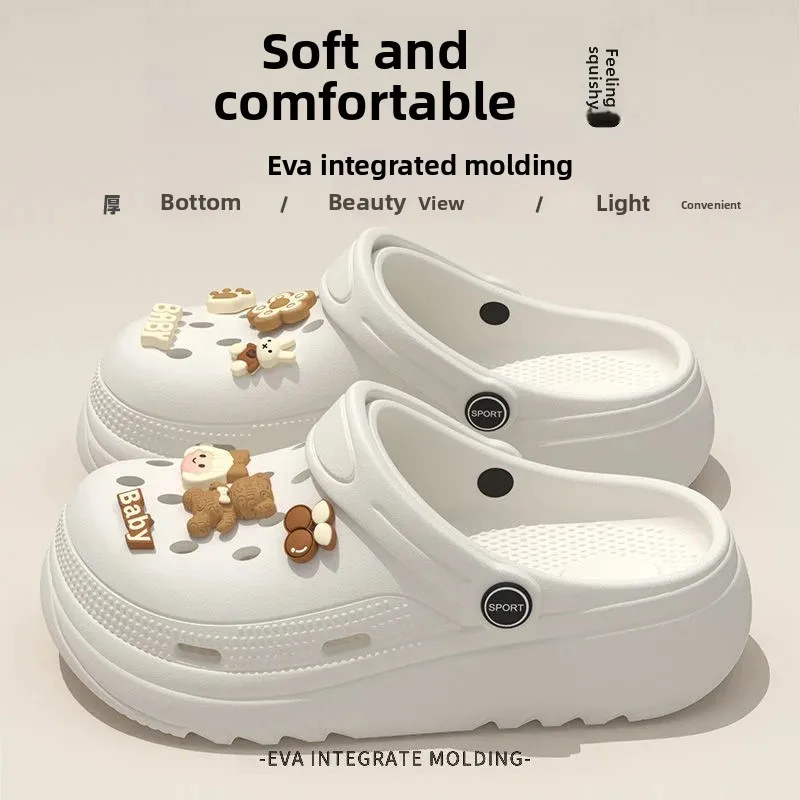 DIY2025 black jewelry hole shoes beach cute summer casual outdoor thick-soled women's new anti-slip drag