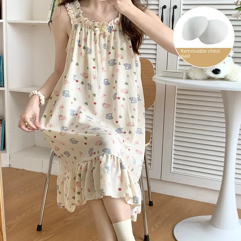 Summer pijama, thin removable cute top with cups for leisure, lifting effect